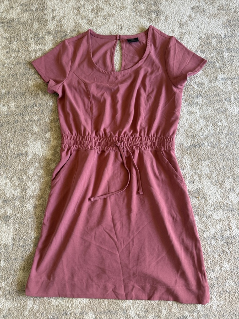 32 Degrees Dusty Rose Short Sleeve Drawstring Waist Mini Dress